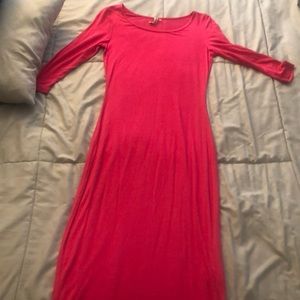 Fuchsia 3/4 sleeve jersey maxi dress